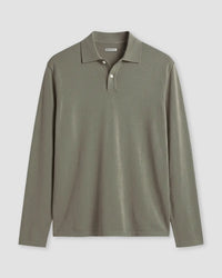 Signature Flat Knit Long Sleeve  Polo - Khaki