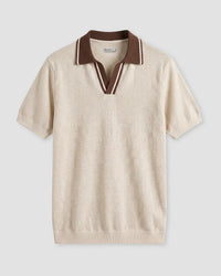 Signature Flat Knit Jacquard Johnny Polo - Ecru & Brown