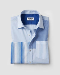 Blue Block Patchwork Shirt