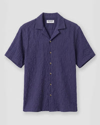 Navy Blue Half-Sleeve Crinkled Shirt