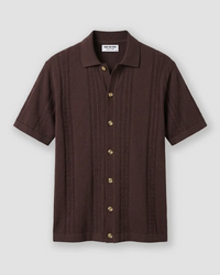 Brown Half-Sleeve Jacquard Flat Knit Shirt