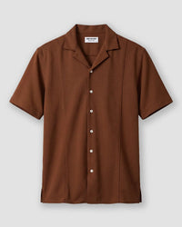 Brown Half-Sleeve Cut & Sew Stretch Knit Shirt