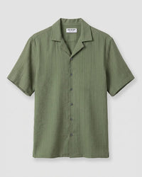 Green Half-Sleeve Self-Striped Dobby Shirt