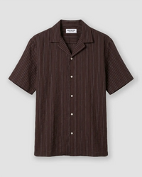 Brown Half-Sleeve Seersucker Striped Shirt