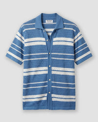 Blue & White Half-Sleeve Flat Knit Striped Shirt