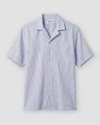 Grey Half-Sleeve Seersucker Striped Shirt