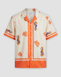 Ecru & Orange Half-Sleeve Seahorse Printed Shirt