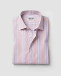 Peach & Blue Cotton Striped Shirt