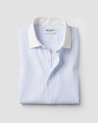 Blue & White Knit Collar Striped Shirt