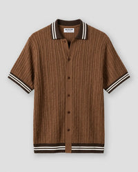 Brown Jacquard Flat Knit Half-Sleeve Shirt