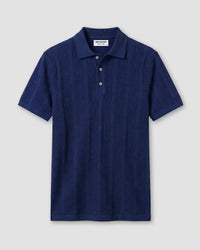 Signature Flat Knit Jacquard Button Polo - Ink Blue
