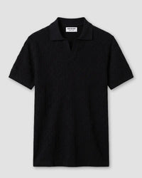 Signature Flat Knit Jacquard Johnny Polo - Jet Black