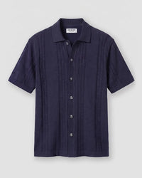 Blue Half-Sleeve Jacquard Flat Knit Shirt