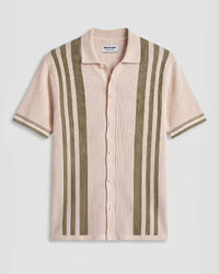 Green & Ecru Striped Flat Knit Shirt