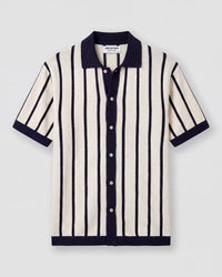 Navy & White Striped Flat Knit Shirt