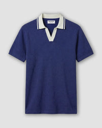 Signature Flat Knit Jacquard Johnny Polo - Navy