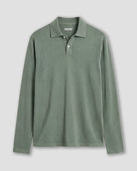 Signature Flat Knit Long Sleeve  Polo - Sage Green