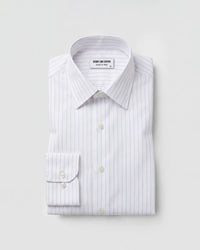 2-Ply Egyptian Cotton White & Blue Twill Striped Shirt