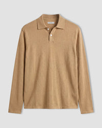Signature Flat Knit Long Sleeve  Polo - Beige