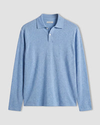 Signature Flat Knit Long Sleeve  Polo - Blue Melange