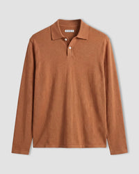 Signature Flat Knit Long Sleeve  Polo - Coffee Brown