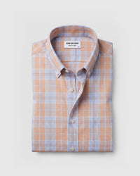 Easy-Care Orange & Light Blue Glen-Plaid Checked Shirt