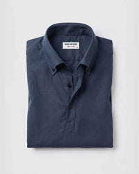 Navy Popover Linen-Lyocell Shirt