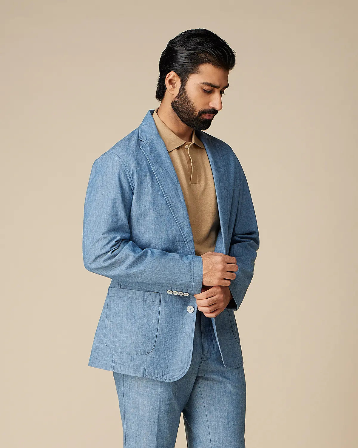 The Bellini Chambray Soft Tailored Suit - Mid Blue