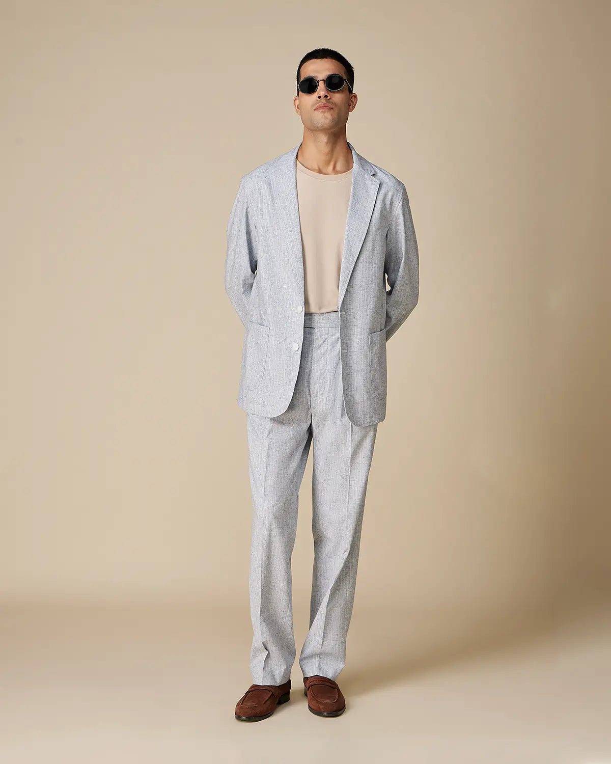 The Romano Linen Melange Soft Tailored Suit - Blue Melange